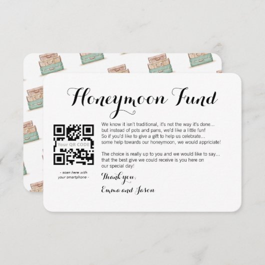 ハニームーンのリクエストを記載した結婚式カード エンクロージャーカード (正面/裏面)