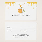 ハニーモダンオーガニックファームのギフトカード (正面&裏面)