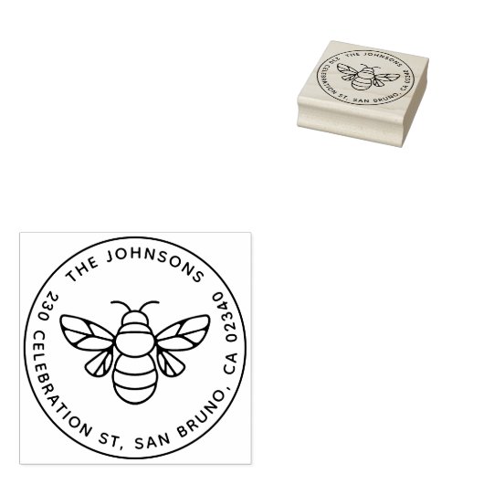 ハニーモダンビーファミリーネームラウンド差出人住所 ラバースタンプ (押印)