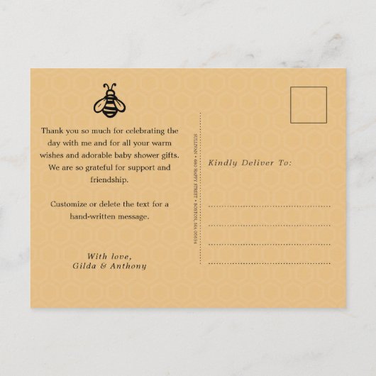ハニーモダンビー赤ちゃんシャワーありがとうはがき ポストカード (裏面)