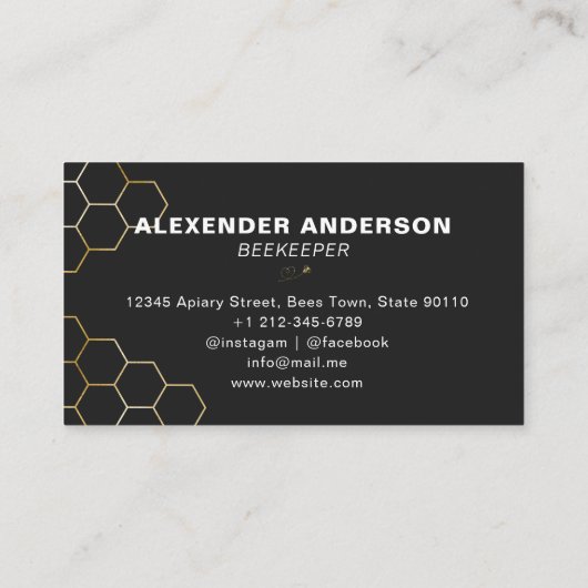 ハニーモダンビー金ゴールドハニカムブラック 名刺 (裏面)