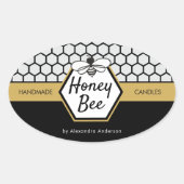 ハニーモダンビー養蜂場ハニカムブラックイエロー 楕円形シール (正面)