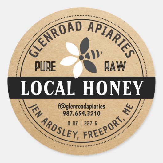 ハニーモダン様式化フラワービークラフトブラック ラウンドシール (正面)