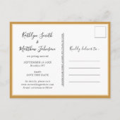 ハニーモダン金ゴールドシンプルタイポグラフィ結婚写真 案内ポストカード (裏面)