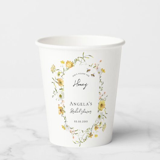 ハニーヤellowの花柄のブライダルシャワーが見つかった 紙コップ (裏面)
