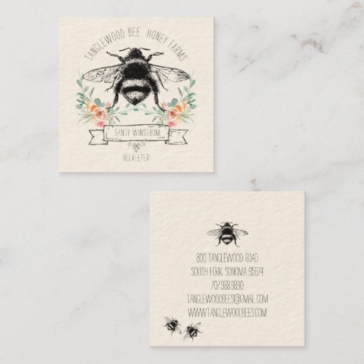 ハニーユニークビー養蜂家 スクエア名刺 (正面/裏面)