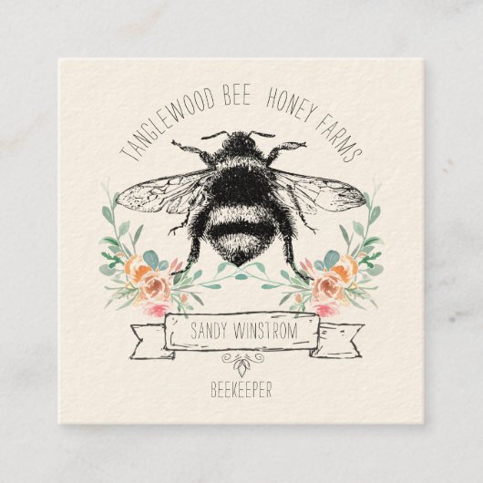 ハニーユニークビー養蜂家 スクエア名刺 (正面)