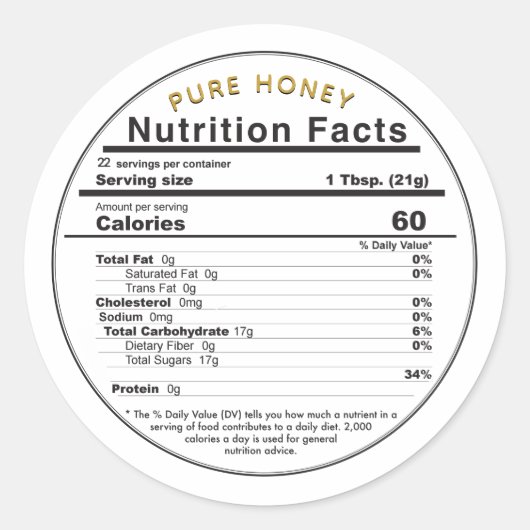 ハニーラウンド編集可能な栄養ファクトラベルイエロー ラウンドシール (正面)