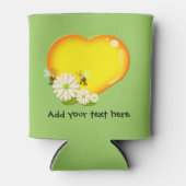 ハニーラブハート、ハニーミツバチと花のカスタム 缶クーラー (正面)