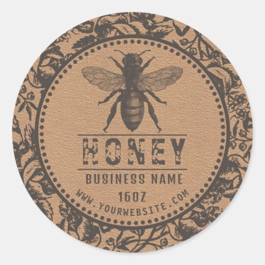 ハニーラベルクラフト |花とミツバチ ラウンドシール (正面)
