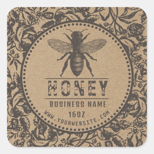 ハニーラベルクラフト |花と蜂 スクエアシール (正面)