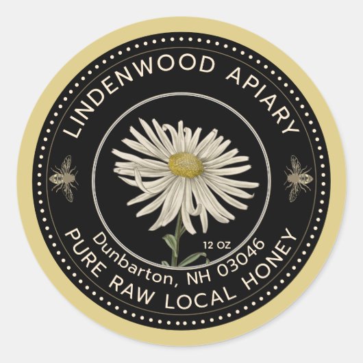 ハニーラベルブラックビーデイジー養蜂家 ラウンドシール (正面)