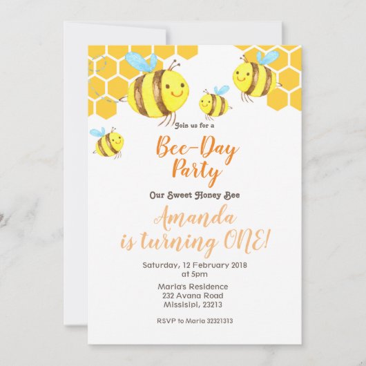 ハニーリトルビー 2歳の誕生日パーティー招待状 招待状 (正面)