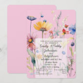ハニーワイルドフラワーパステルピンクガール赤ちゃんシャワー 招待状 (正面/裏面)