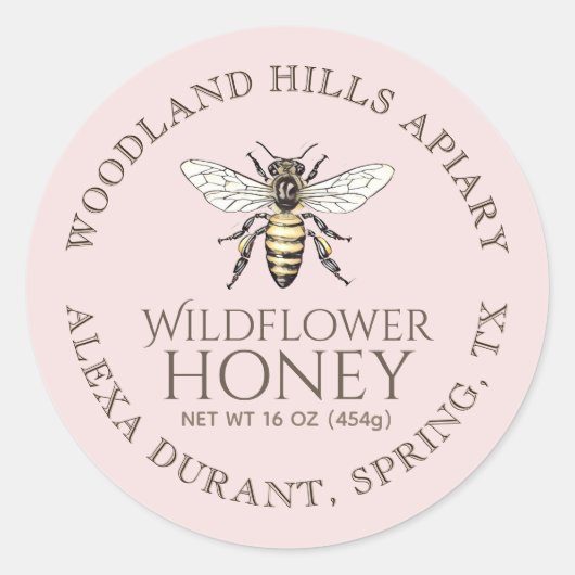 ハニーヴィンテージクイーンビーバラピンク背景 ラウンドシール (正面)