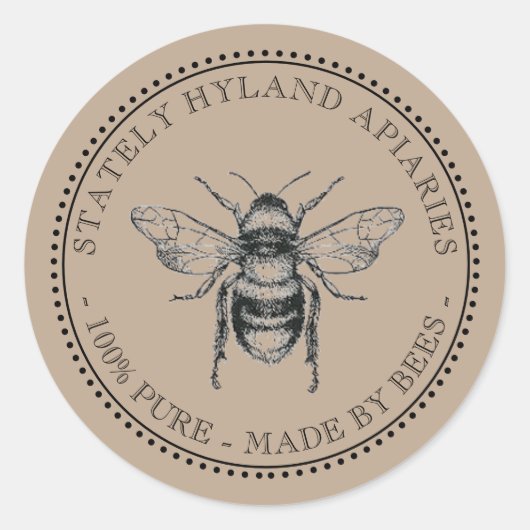 ハニー名前をカスタムする深いブラウンビーラベル ラウンドシール (正面)