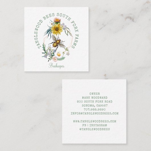 ハニー素朴ビーアピールダンデリオンフローラスクエア スクエア名刺 (正面/裏面)