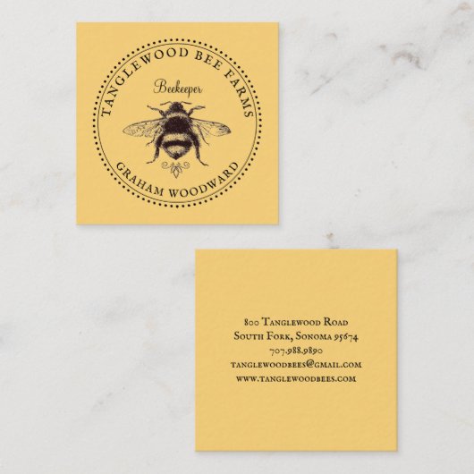 ハニー素朴ビー養蜂家ハニー製品 スクエア名刺 (正面/裏面)