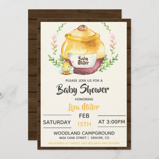 ハニー素朴ポット&ビーベビーシャワー 招待状 (正面/裏面)
