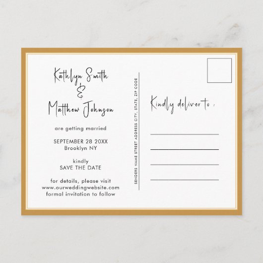 ハニー金ゴールドモダンおもしろいス結婚ト写真救のTh 案内ポストカード (裏面)