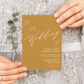 ハニー金ゴールドQRコードモダン全結婚1 インビテーションポストカード