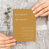 ハニー金ゴールドQRコードモダン全結婚1 インビテーションポストカード