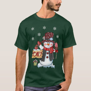 ハニー雪だるまクリスマスキャンディーケーンレッドプレイドサンタ Tシャツ