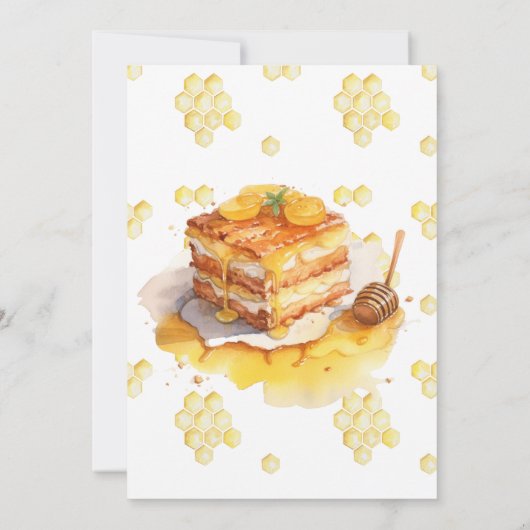 ハニー魅力的イエローキュートベアファースト誕生日 招待状 (裏面)