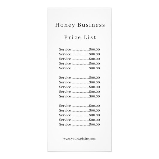 ハニー ビジネス 価格リスト  ラックカード (正面)