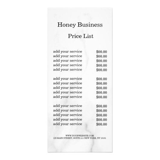 ハニー ビジネス 価格表 ラック カード (正面)