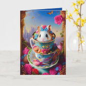 ハニー・ホワイト・シリアンハムスター・ティーパーティー・ウィズ・ドーナッツ カード (黄色い花)