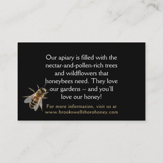 ハニ得ー?金ゴールドドリップスリアリスティックビーブラック養蜂器 名刺 (裏面)