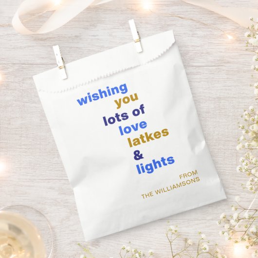 ハヌカおもしろいラブラッキーライツブルーカスタム フェイバーバッグ (クリップ留めされた状態)