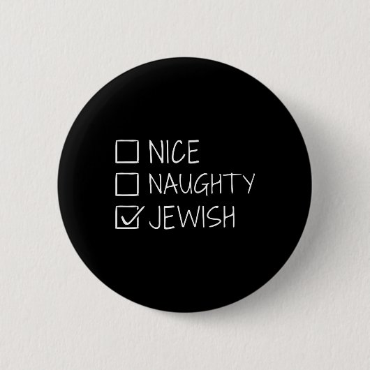 ハヌカおもしろいーいけな・ヘブル語のユダヤ人 缶バッジ (正面)