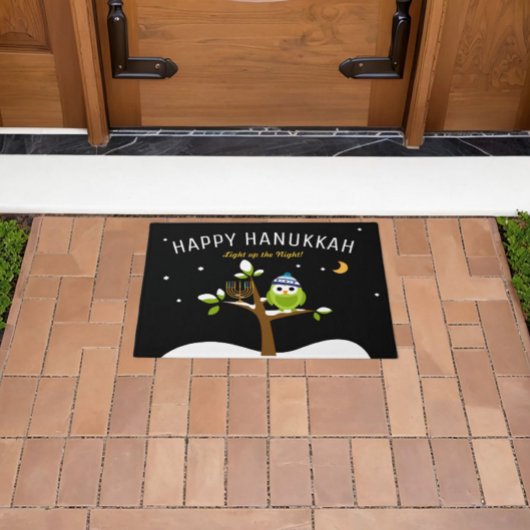 ハヌカお洒落フクロウ&（ユダヤ教）メノラーライトアップ・ザ・ナイト ドアマット