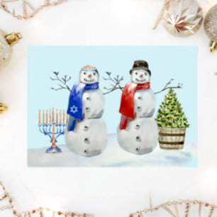 ハヌカとクリスマスの雪だるま　水彩画 シーズンカード