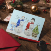ハヌカとクリスマスの雪だるま　水彩画 シーズンポストカード