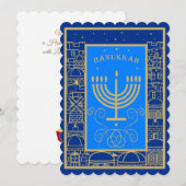 ハヌカのお祝い ゴールド メノーラー ユダヤの祝日 シーズンカード (正面/裏面)