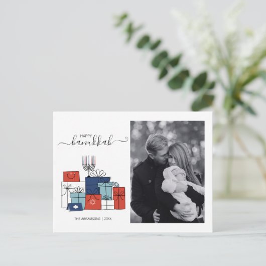 ハヌカのギフト&メノーラのホリデー写真ポストカード シーズンポストカード (スタンド正面)