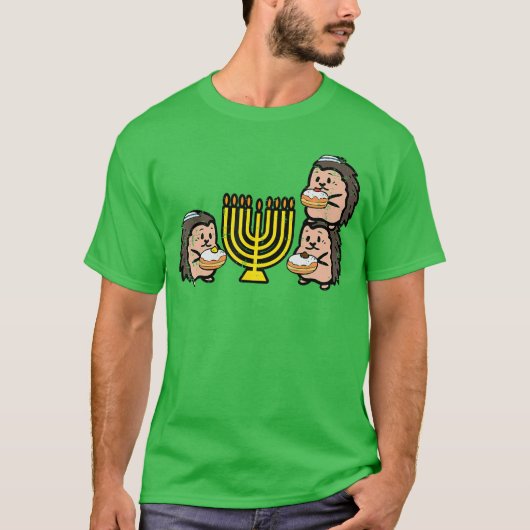 ハヌカのハリネズミ チャヌカ ユダヤ人 男性 女性 少年 Tシャツ (正面)