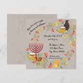 ハヌカのメノラとキャンドルの招待状 招待状 (正面/裏面)