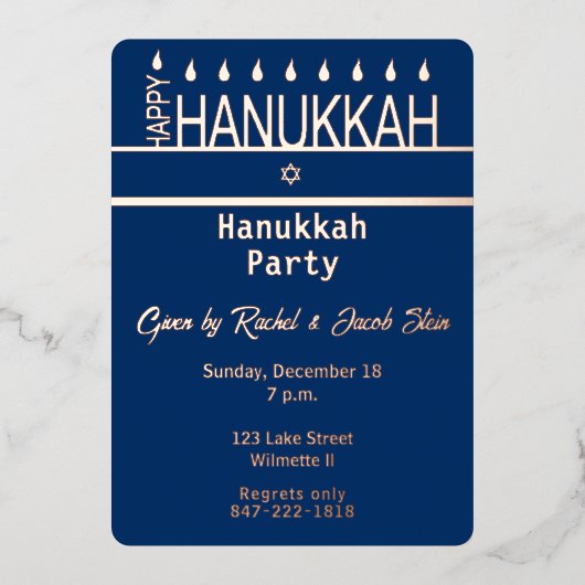ハヌカのメノーラおめでとう 箔招待状 (正面)