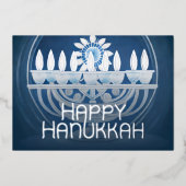 ハヌカのメノーラの青と白の絵 箔シーズンカード (正面)