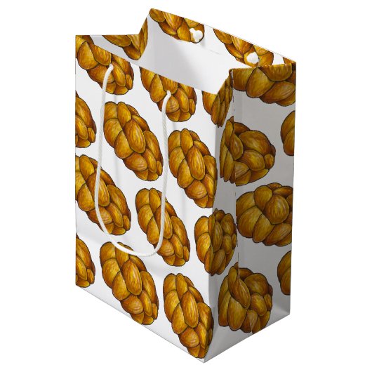 ハヌカの伝統的な編み込みパンのイラスト ミディアムペーパーバッグ (正面アングル)