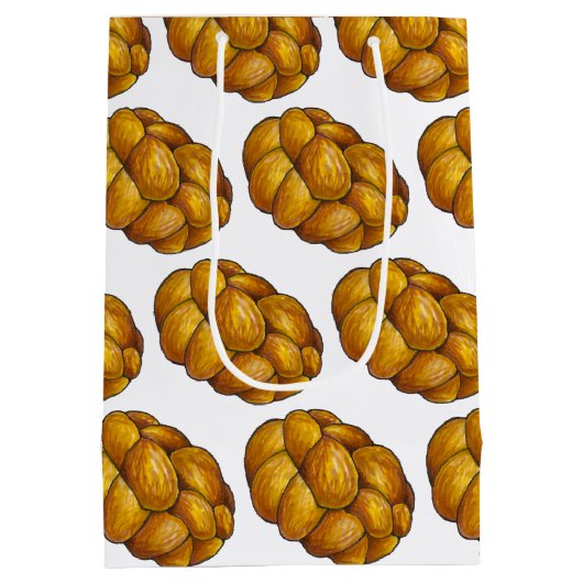 ハヌカの伝統的な編み込みパンのイラスト ミディアムペーパーバッグ (裏面)