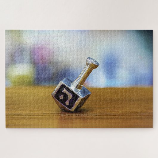 ハヌカの喜び 星の形のダビデのメノラ ドレイデル スリッピージョーの芸術的な祝祭のキャンドル  ユダ ジグソーパズル (横)