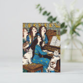 ハヌカの女性と猫がピアノをのまわりに歌う ポストカード (スタンド正面)