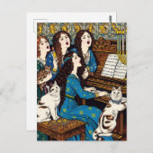 ハヌカの女性と猫がピアノをのまわりに歌う ポストカード (正面/裏面)