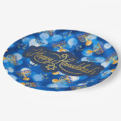 ハヌカの幸せ ブルーとホワイト ペーパープレート (アングル)