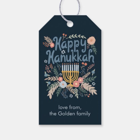 ハヌカの花のカスタム手描き ギフトタグ (正面)
